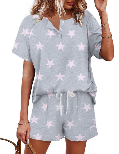 WIHOLL Two Piece Outfits for Women Lounge Sets Button Down Top and Shorts Set Sweatsuits with Pockets - 7DAY'S