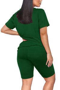 WIHOLL Two Piece Outfits for Women Short Sleeve V Neck Biker Shorts Set - 7DAY'S