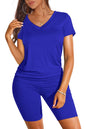 WIHOLL Two Piece Outfits for Women Short Sleeve V Neck Biker Shorts Set - 7DAY'S