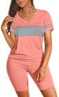 WIHOLL Two Piece Outfits for Women Short Sleeve V Neck Biker Shorts Set - 7DAY'S
