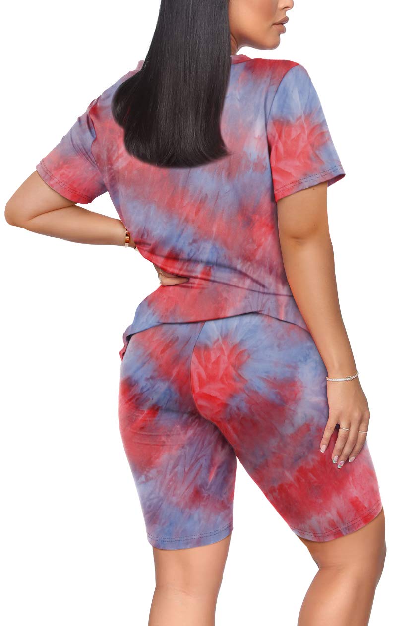 WIHOLL Two Piece Outfits for Women Short Sleeve V Neck Biker Shorts Set - 7DAY'S