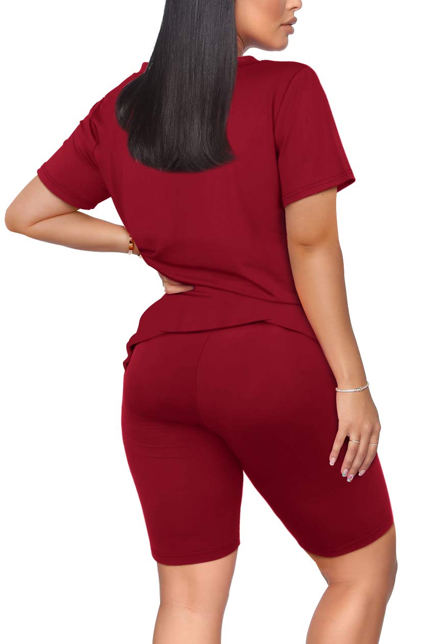 WIHOLL Two Piece Outfits for Women Short Sleeve V Neck Biker Shorts Set - 7DAY'S
