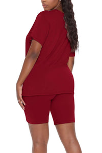 WIHOLL Two Piece Outfits for Women Short Sleeve V Neck Biker Shorts Set - 7DAY'S