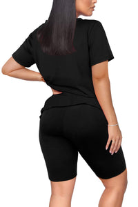 WIHOLL Two Piece Outfits for Women Short Sleeve V Neck Biker Shorts Set - 7DAY'S