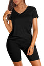 WIHOLL Two Piece Outfits for Women Short Sleeve V Neck Biker Shorts Set - 7DAY'S