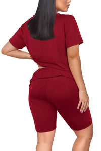 WIHOLL Two Piece Outfits for Women Short Sleeve V Neck Biker Shorts Set - 7DAY'S