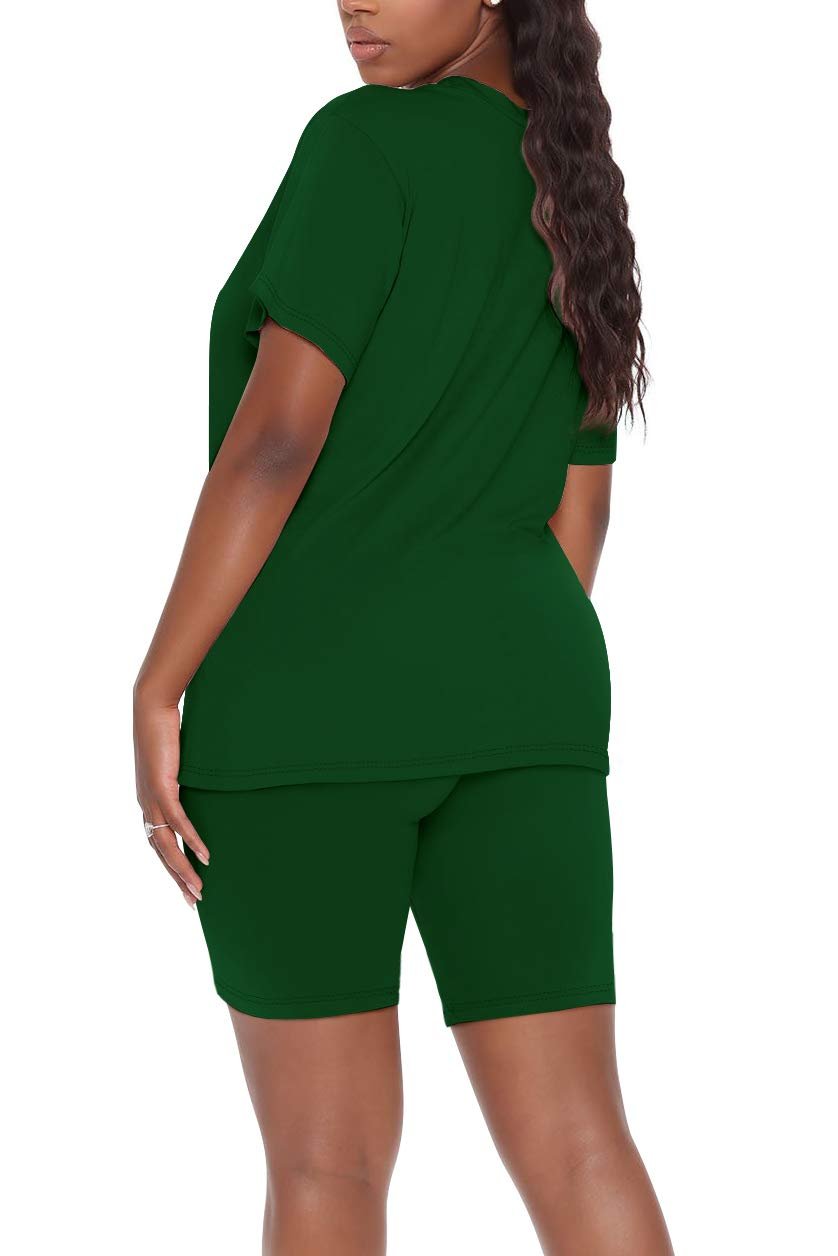 WIHOLL Two Piece Outfits for Women Short Sleeve V Neck Biker Shorts Set - 7DAY'S