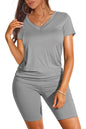 WIHOLL Two Piece Outfits for Women Short Sleeve V Neck Biker Shorts Set - 7DAY'S