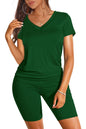 WIHOLL Two Piece Outfits for Women Short Sleeve V Neck Biker Shorts Set - 7DAY'S