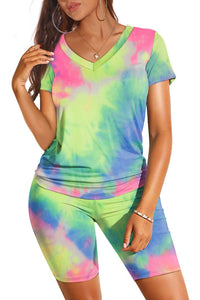 WIHOLL Two Piece Outfits for Women Short Sleeve V Neck Biker Shorts Set - 7DAY'S