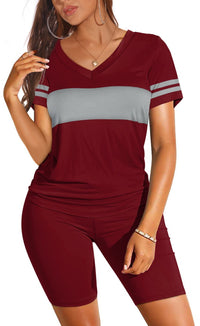 WIHOLL Two Piece Outfits for Women Short Sleeve V Neck Biker Shorts Set - 7DAY'S