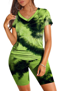 WIHOLL Two Piece Outfits for Women Short Sleeve V Neck Biker Shorts Set - 7DAY'S