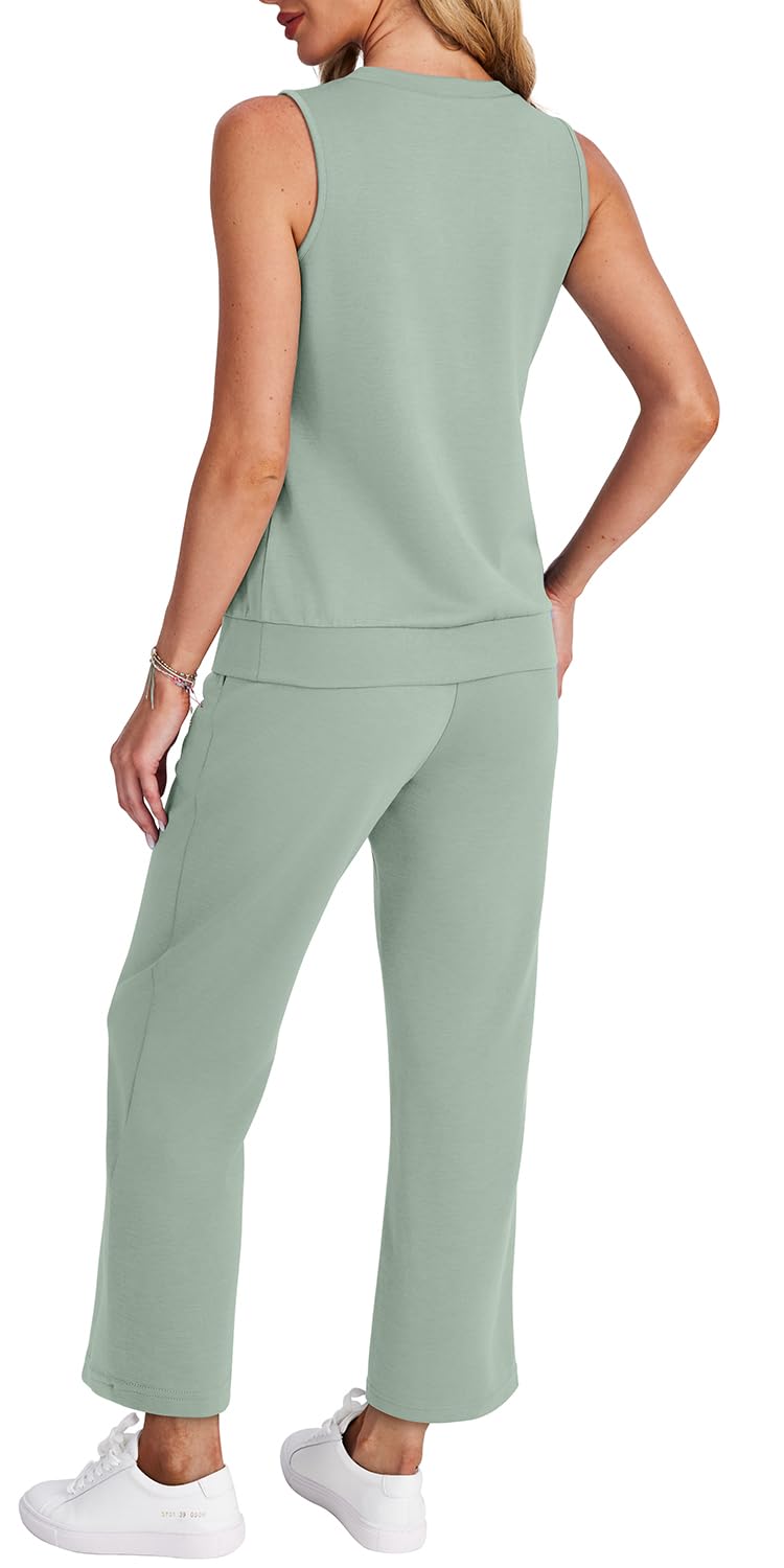 WIHOLL Two Piece Set for Women Summer Outfits Vacation Trendy Lounge Sets V Neck Matching Sets - 7DAY'S