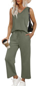 WIHOLL Two Piece Set for Women Summer Outfits Vacation Trendy Lounge Sets V Neck Matching Sets - 7DAY'S