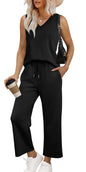 WIHOLL Two Piece Set for Women Summer Outfits Vacation Trendy Lounge Sets V Neck Matching Sets - 7DAY'S