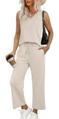 WIHOLL Two Piece Set for Women Summer Outfits Vacation Trendy Lounge Sets V Neck Matching Sets - 7DAY'S