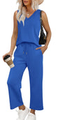 WIHOLL Two Piece Set for Women Summer Outfits Vacation Trendy Lounge Sets V Neck Matching Sets - 7DAY'S