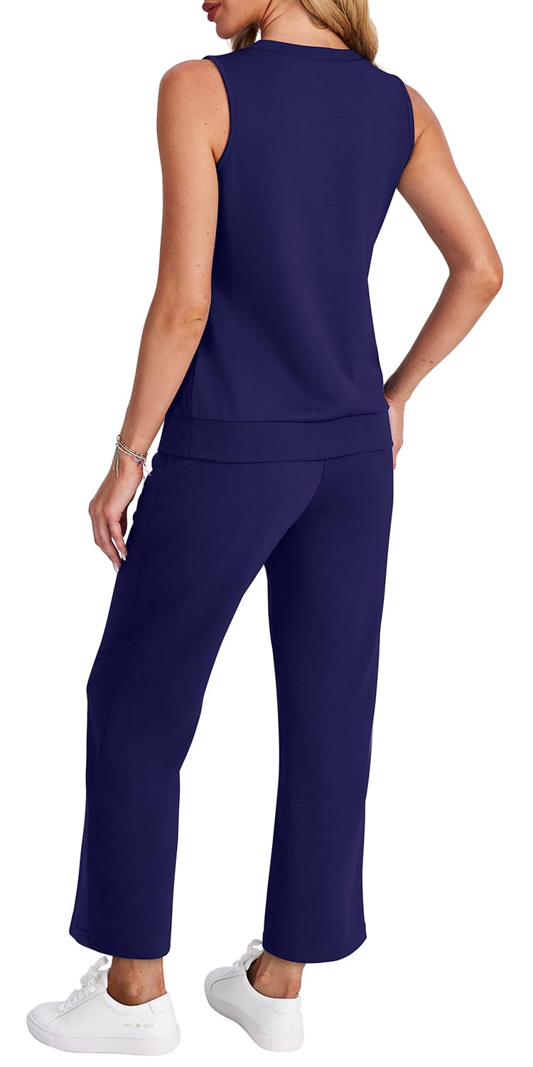WIHOLL Two Piece Set for Women Summer Outfits Vacation Trendy Lounge Sets V Neck Matching Sets - 7DAY'S