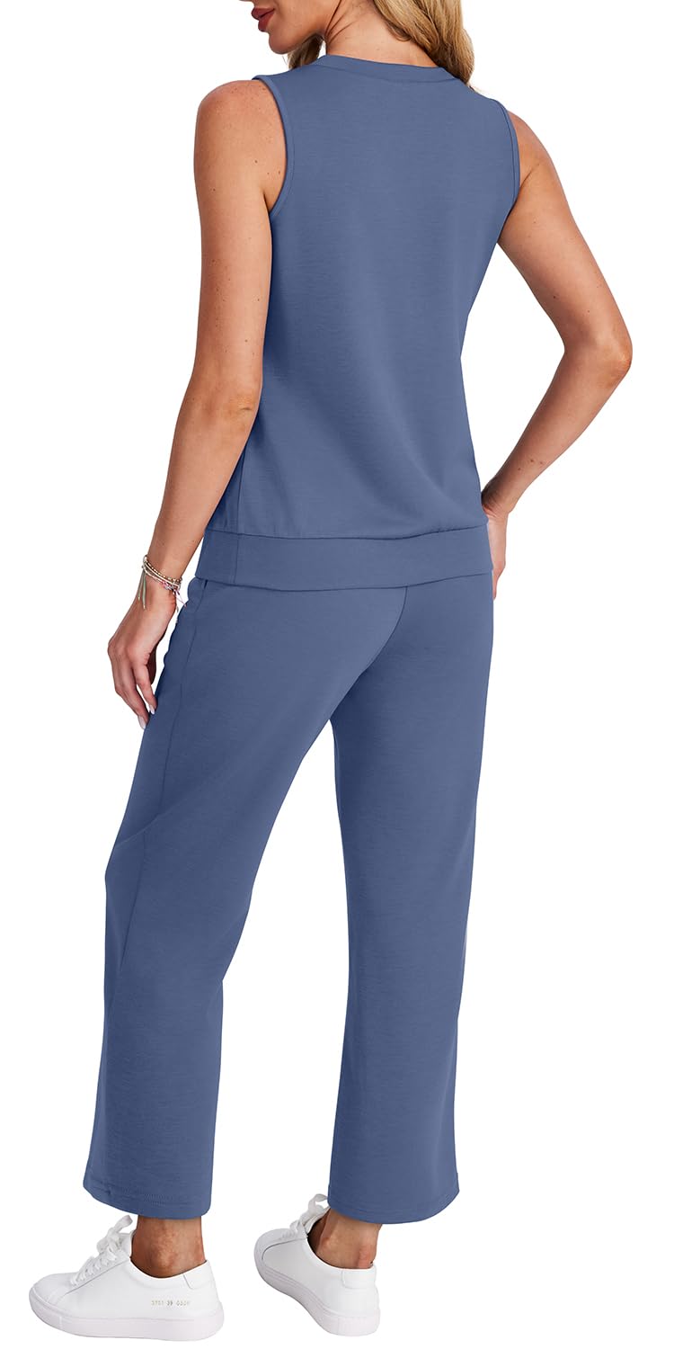 WIHOLL Two Piece Set for Women Summer Outfits Vacation Trendy Lounge Sets V Neck Matching Sets - 7DAY'S