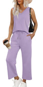 WIHOLL Two Piece Set for Women Summer Outfits Vacation Trendy Lounge Sets V Neck Matching Sets - 7DAY'S