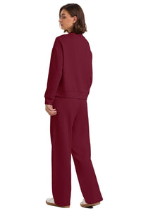 WIHOLL Two Piece Sets for Women Fall Outfits Lounge Sets Mock Neck Tops Wide Leg Pants Vacation Travel Airport Outfits - 7DAY'S
