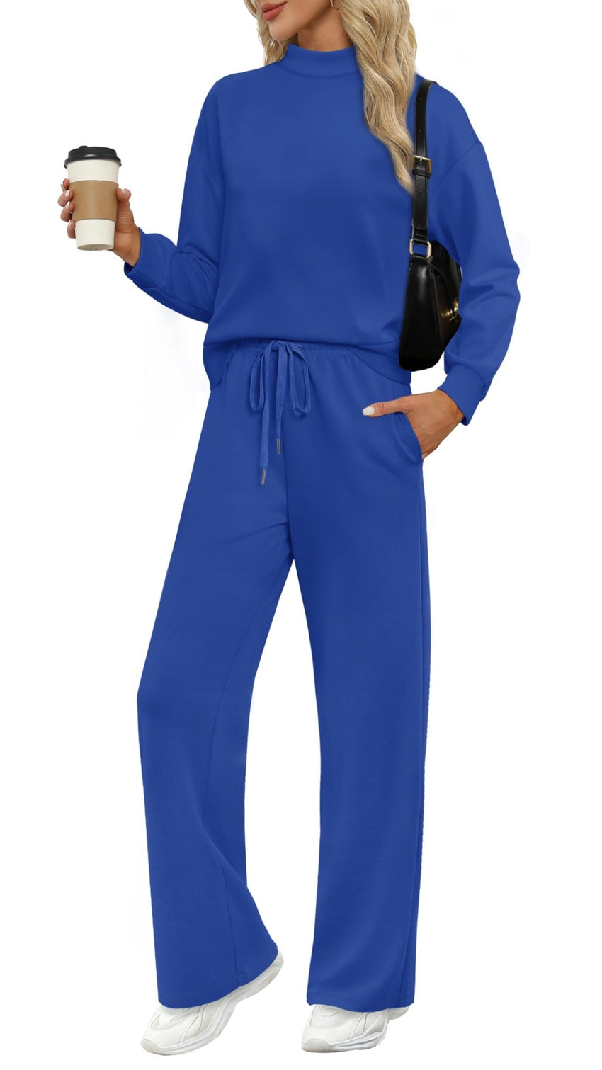 WIHOLL Two Piece Sets for Women Fall Outfits Lounge Sets Mock Neck Tops Wide Leg Pants Vacation Travel Airport Outfits - 7DAY'S