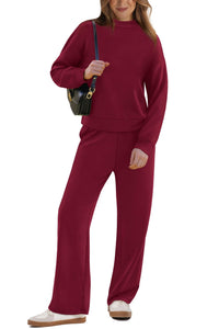 WIHOLL Two Piece Sets for Women Fall Outfits Lounge Sets Mock Neck Tops Wide Leg Pants Vacation Travel Airport Outfits - 7DAY'S