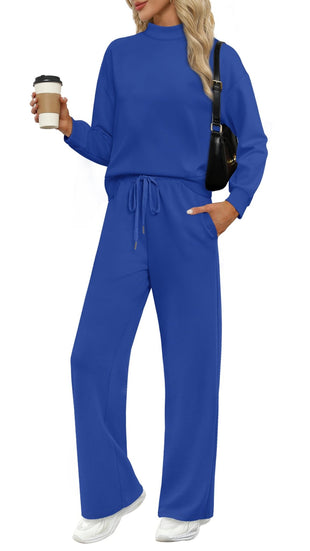 WIHOLL Two Piece Sets for Women Fall Outfits Lounge Sets Mock Neck Tops Wide Leg Pants Vacation Travel Airport Outfits - 7DAY'S