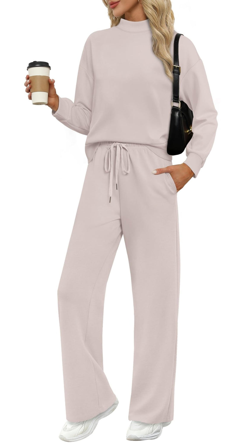 WIHOLL Two Piece Sets for Women Fall Outfits Lounge Sets Mock Neck Tops Wide Leg Pants Vacation Travel Airport Outfits - 7DAY'S