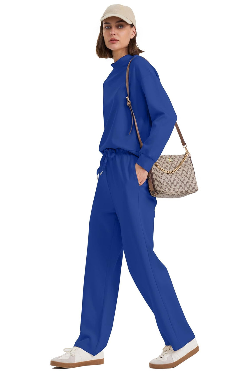 WIHOLL Two Piece Sets for Women Fall Outfits Lounge Sets Mock Neck Tops Wide Leg Pants Vacation Travel Airport Outfits - 7DAY'S