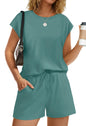 WIHOLL Two Piece Sets for Women Summer Crew Neck Lounge Short Sets Cap Sleeve Drawstring Sweatsuit with Pocket - 7DAY'S
