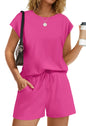 WIHOLL Two Piece Sets for Women Summer Crew Neck Lounge Short Sets Cap Sleeve Drawstring Sweatsuit with Pocket - 7DAY'S