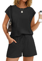 WIHOLL Two Piece Sets for Women Summer Crew Neck Lounge Short Sets Cap Sleeve Drawstring Sweatsuit with Pocket - 7DAY'S