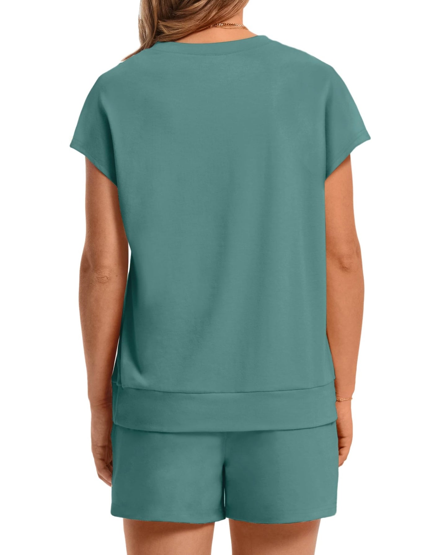WIHOLL Two Piece Sets for Women Summer Crew Neck Lounge Short Sets Cap Sleeve Drawstring Sweatsuit with Pocket - 7DAY'S