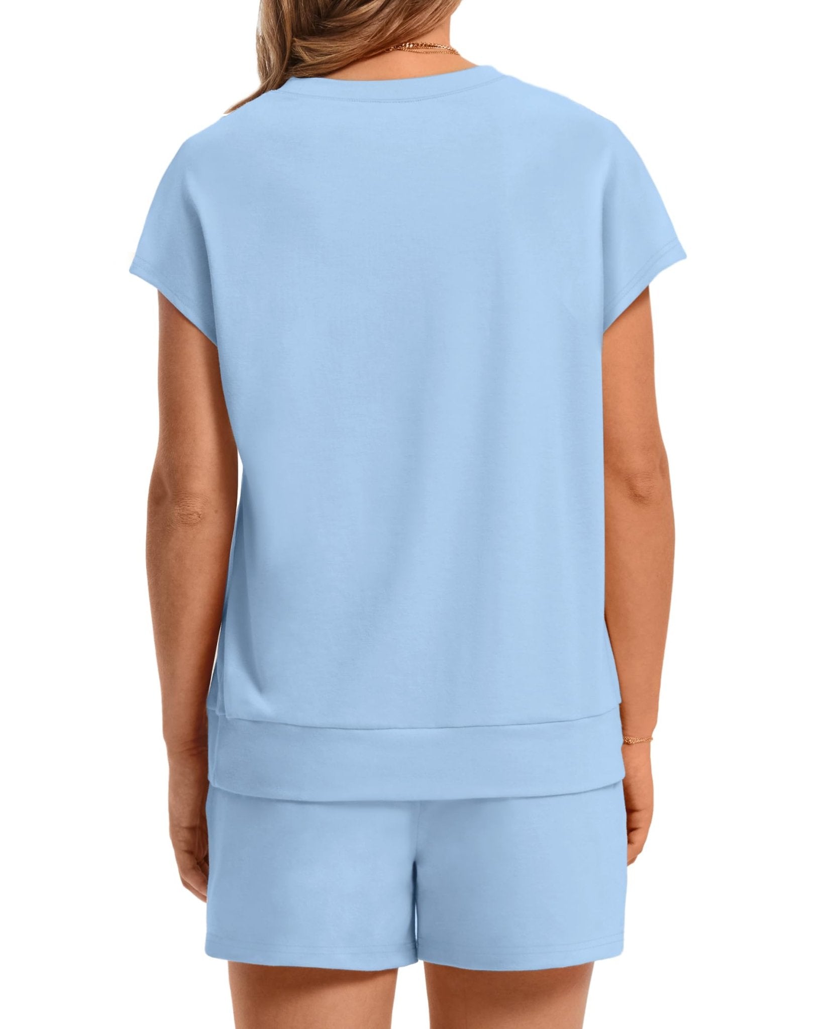 WIHOLL Two Piece Sets for Women Summer Crew Neck Lounge Short Sets Cap Sleeve Drawstring Sweatsuit with Pocket - 7DAY'S