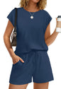 WIHOLL Two Piece Sets for Women Summer Crew Neck Lounge Short Sets Cap Sleeve Drawstring Sweatsuit with Pocket - 7DAY'S