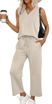 WIHOLL Two Piece Sets for Women Summer Outfits Matching Lounge Sets Wide Leg Crop Pants Vacation Travel - 7DAY'S