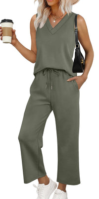 WIHOLL Two Piece Sets for Women Summer Outfits Matching Lounge Sets Wide Leg Crop Pants Vacation Travel - 7DAY'S
