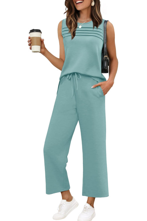 WIHOLL Two Piece Sets for Women Summer Outfits Matching Lounge Sets Wide Leg Crop Pants Vacation Travel - 7DAY'S