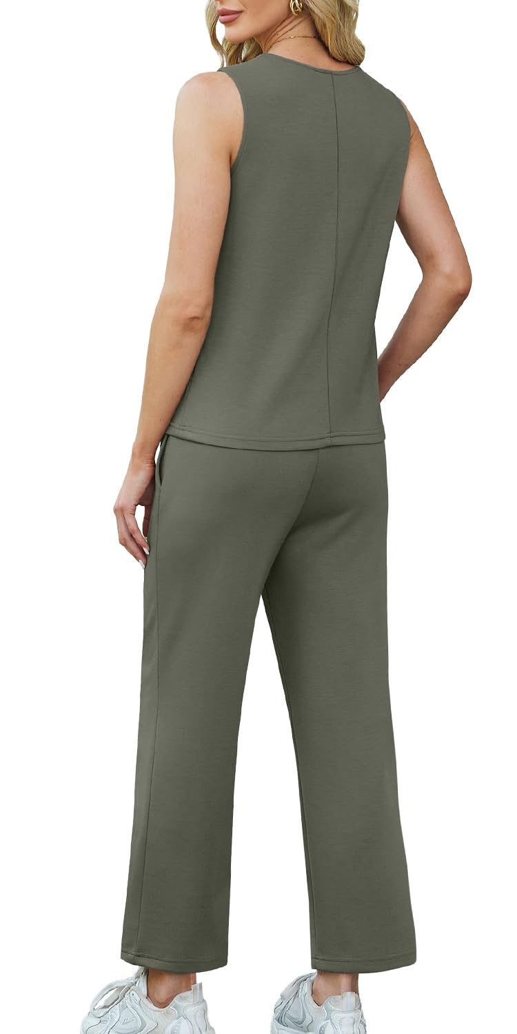 WIHOLL Two Piece Sets for Women Summer Outfits Matching Lounge Sets Wide Leg Crop Pants Vacation Travel - 7DAY'S