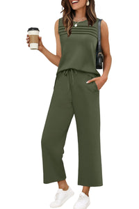 WIHOLL Two Piece Sets for Women Summer Outfits Matching Lounge Sets Wide Leg Crop Pants Vacation Travel - 7DAY'S