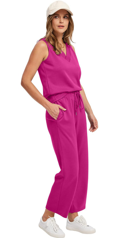 WIHOLL Two Piece Sets for Women Summer Outfits Matching Lounge Sets Wide Leg Crop Pants Vacation Travel - 7DAY'S