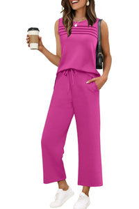 WIHOLL Two Piece Sets for Women Summer Outfits Matching Lounge Sets Wide Leg Crop Pants Vacation Travel - 7DAY'S