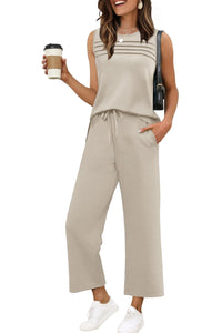 WIHOLL Two Piece Sets for Women Summer Outfits Matching Lounge Sets Wide Leg Crop Pants Vacation Travel - 7DAY'S
