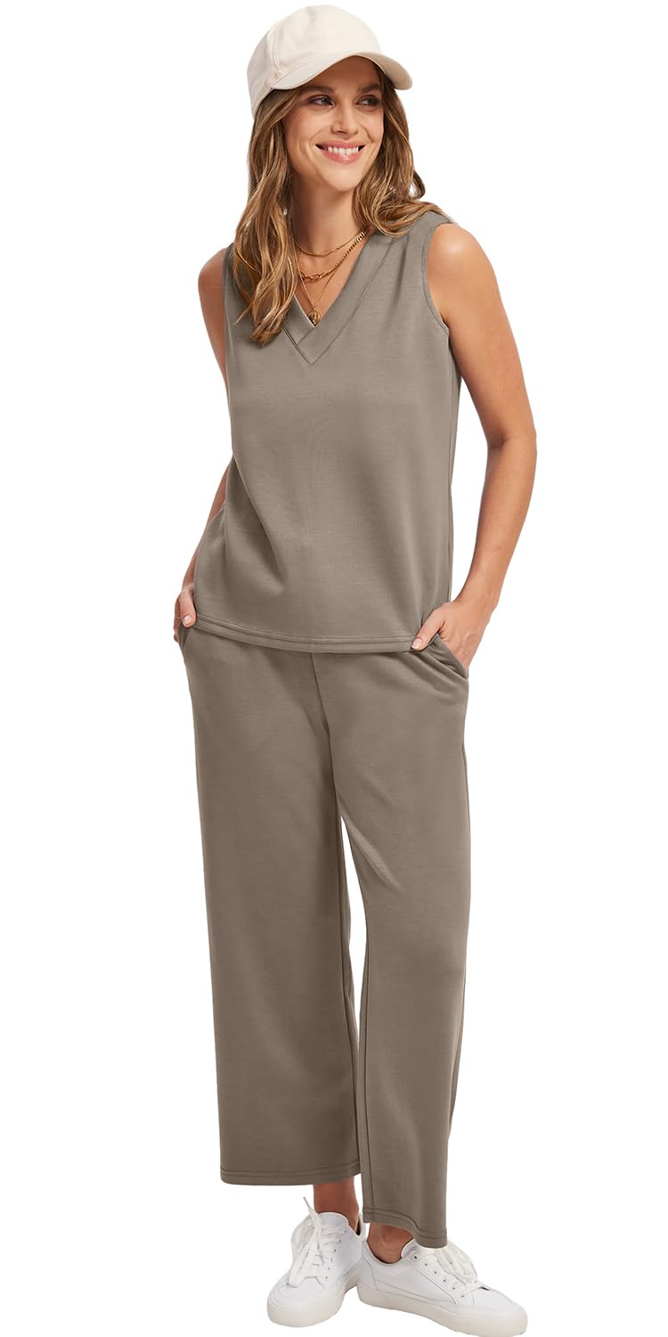 WIHOLL Two Piece Sets for Women Summer Outfits Matching Lounge Sets Wide Leg Crop Pants Vacation Travel - 7DAY'S