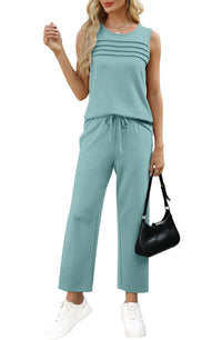WIHOLL Two Piece Sets for Women Summer Outfits Matching Lounge Sets Wide Leg Crop Pants Vacation Travel - 7DAY'S