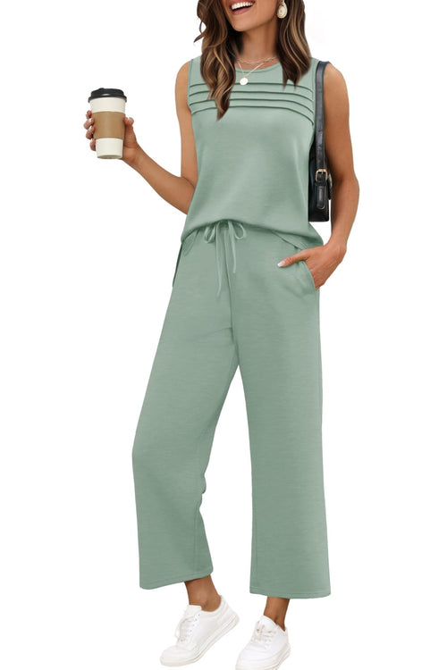 WIHOLL Two Piece Sets for Women Summer Outfits Matching Lounge Sets Wide Leg Crop Pants Vacation Travel