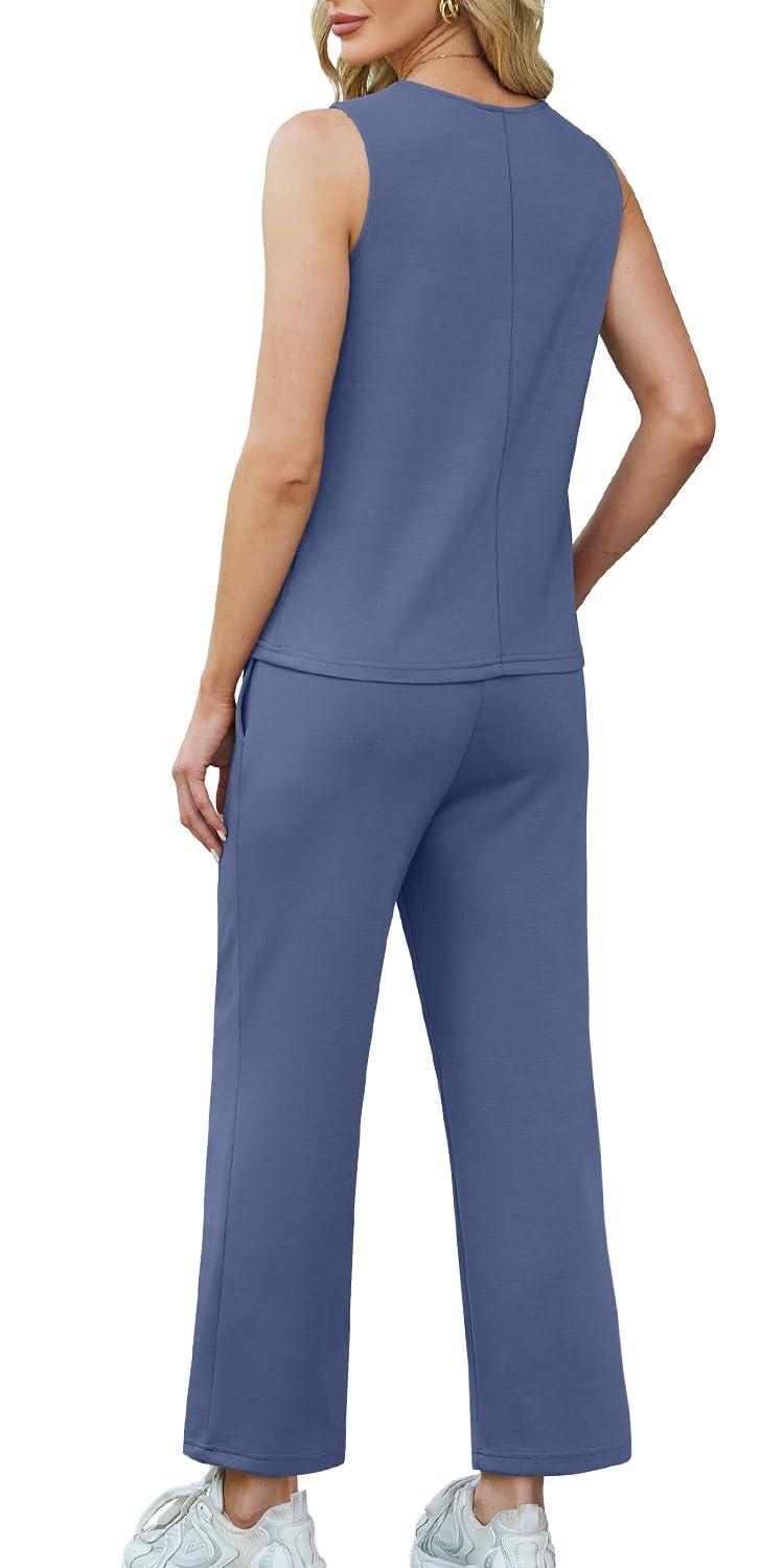 WIHOLL Two Piece Sets for Women Summer Outfits Matching Lounge Sets Wide Leg Crop Pants Vacation Travel - 7DAY'S