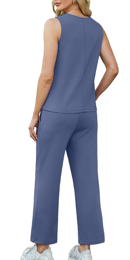 WIHOLL Two Piece Sets for Women Summer Outfits Matching Lounge Sets Wide Leg Crop Pants Vacation Travel - 7DAY'S