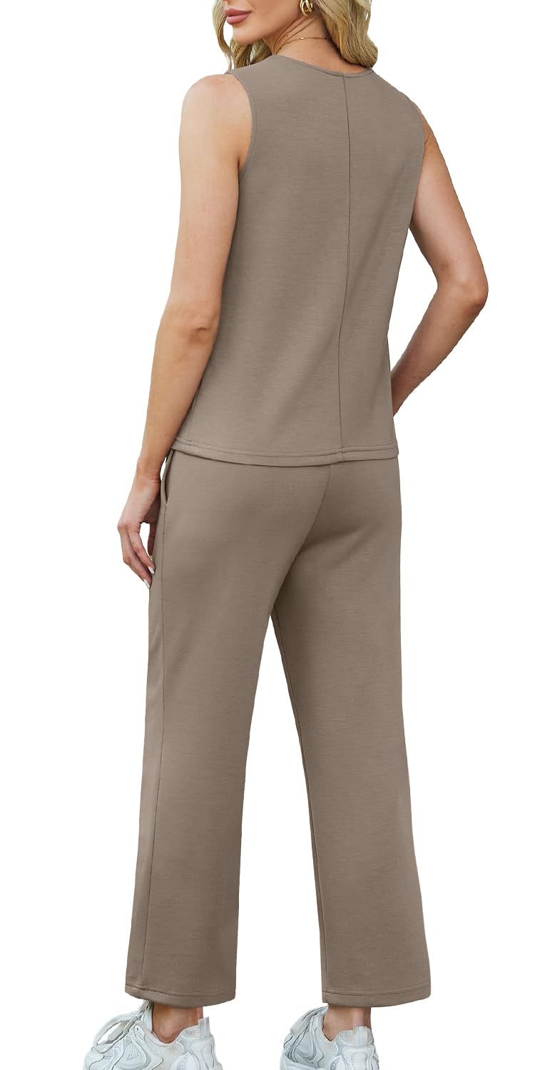WIHOLL Two Piece Sets for Women Summer Outfits Matching Lounge Sets Wide Leg Crop Pants Vacation Travel - 7DAY'S